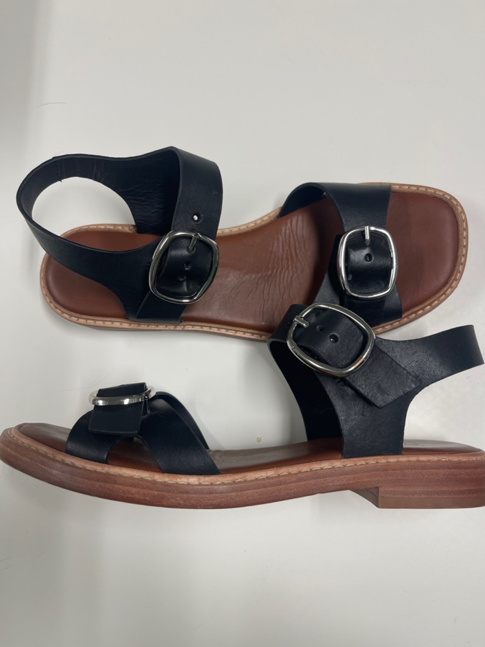 Everlane Black Leather Double Buckle Sandals